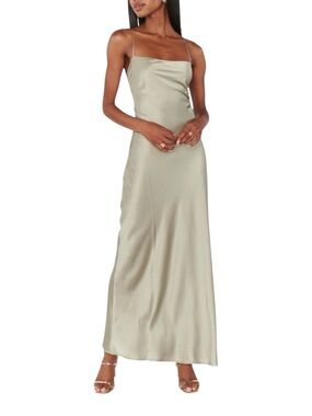 Show Me Your Mumu Dani Slip Dress Womens Small Moss Green Luxe Satin Open Back